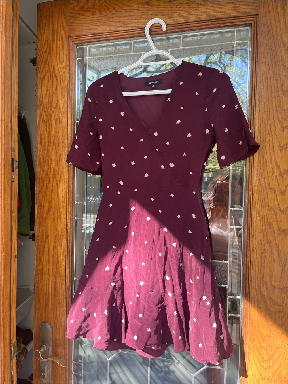 Madewell Burgundy Mini Dress with White Star Print